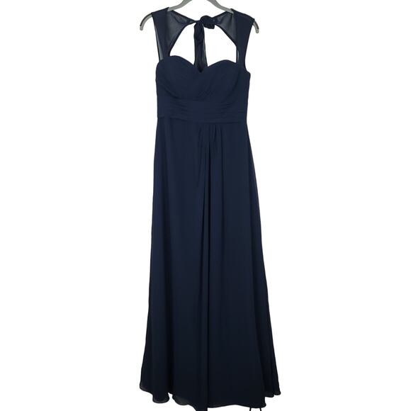 Bill Levkoff Pleated Sweetheart Halter Chiffon Bridesmaid Navy Dress, Size 10 - Picture 2 of 11